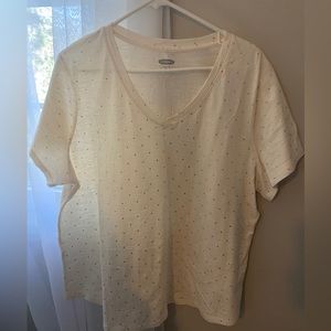 Old Navy Everywear White with Gold Dots Tee V-Neck